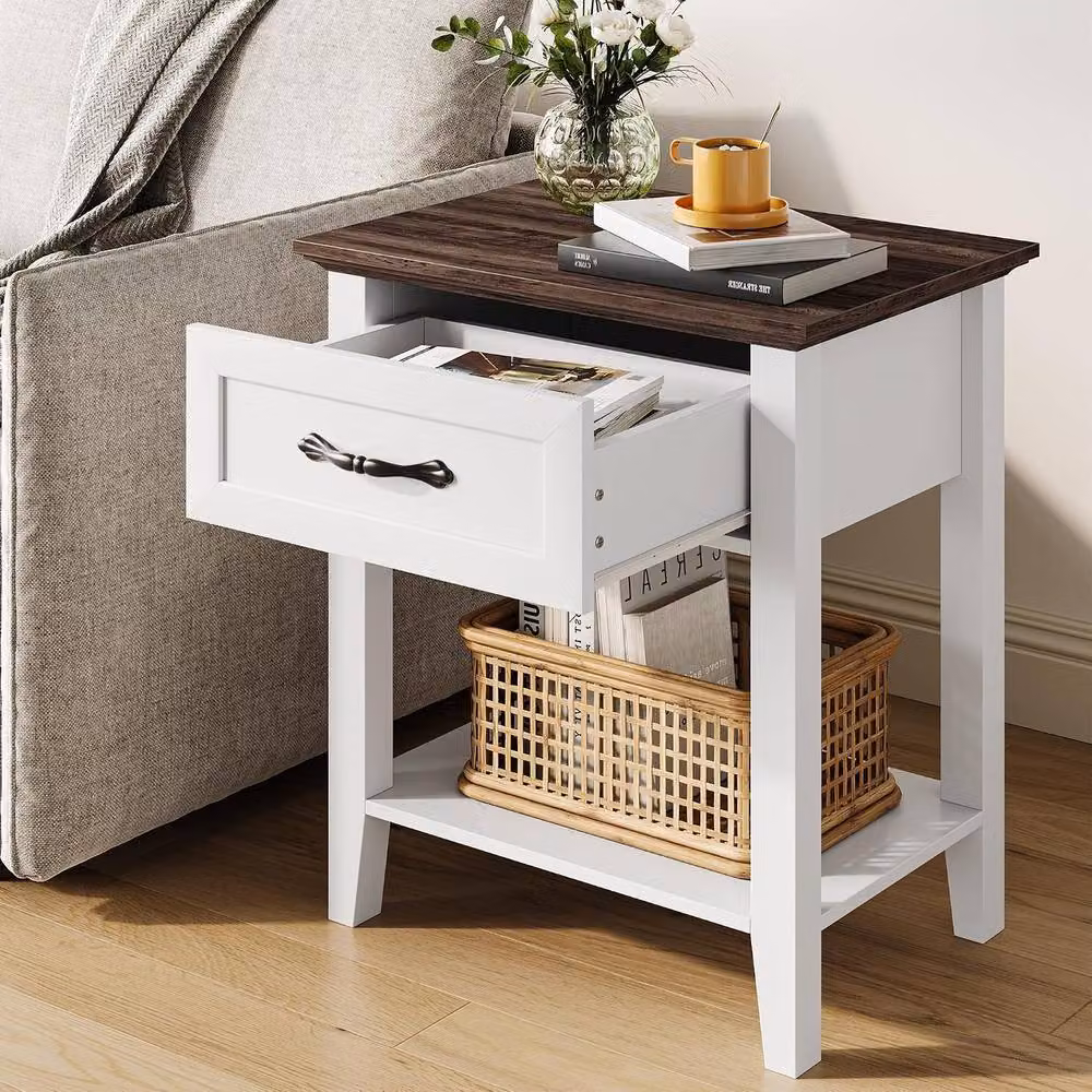 London Boutique Modern Set of 2 White Nightstands with Drawer and Shelf, W/D/H: 40 x 40 x 59 cm – 3