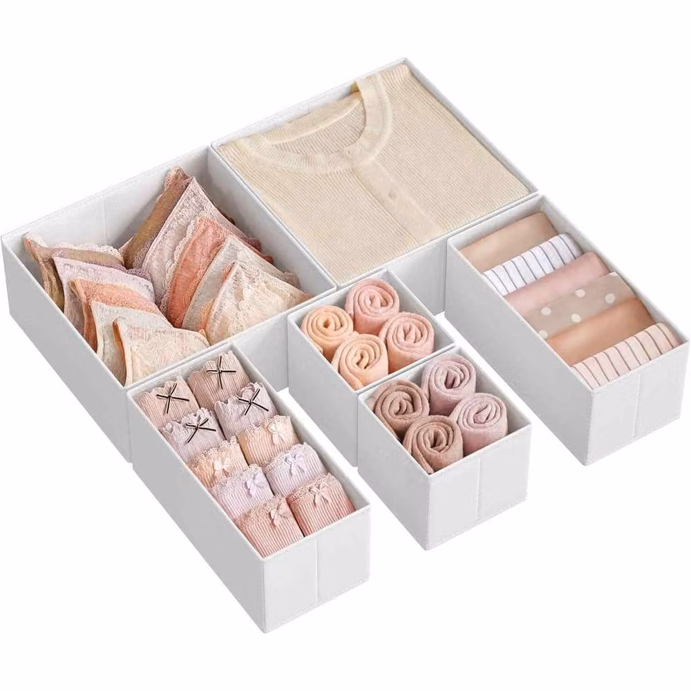 The Bazaarist Set of 6 Foldable Fabric Drawer Organisers in White – 2