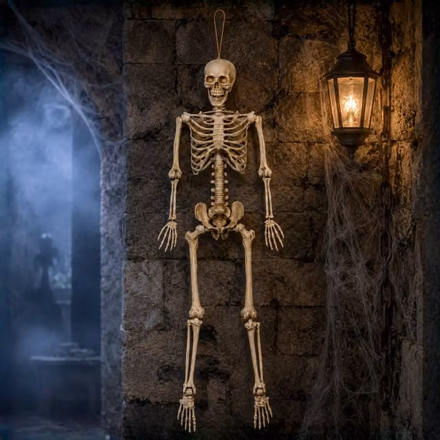 Samuel Alexander White Posable Full Body Halloween Skeleton Decoration with Movable Joints, Height: 152 cm