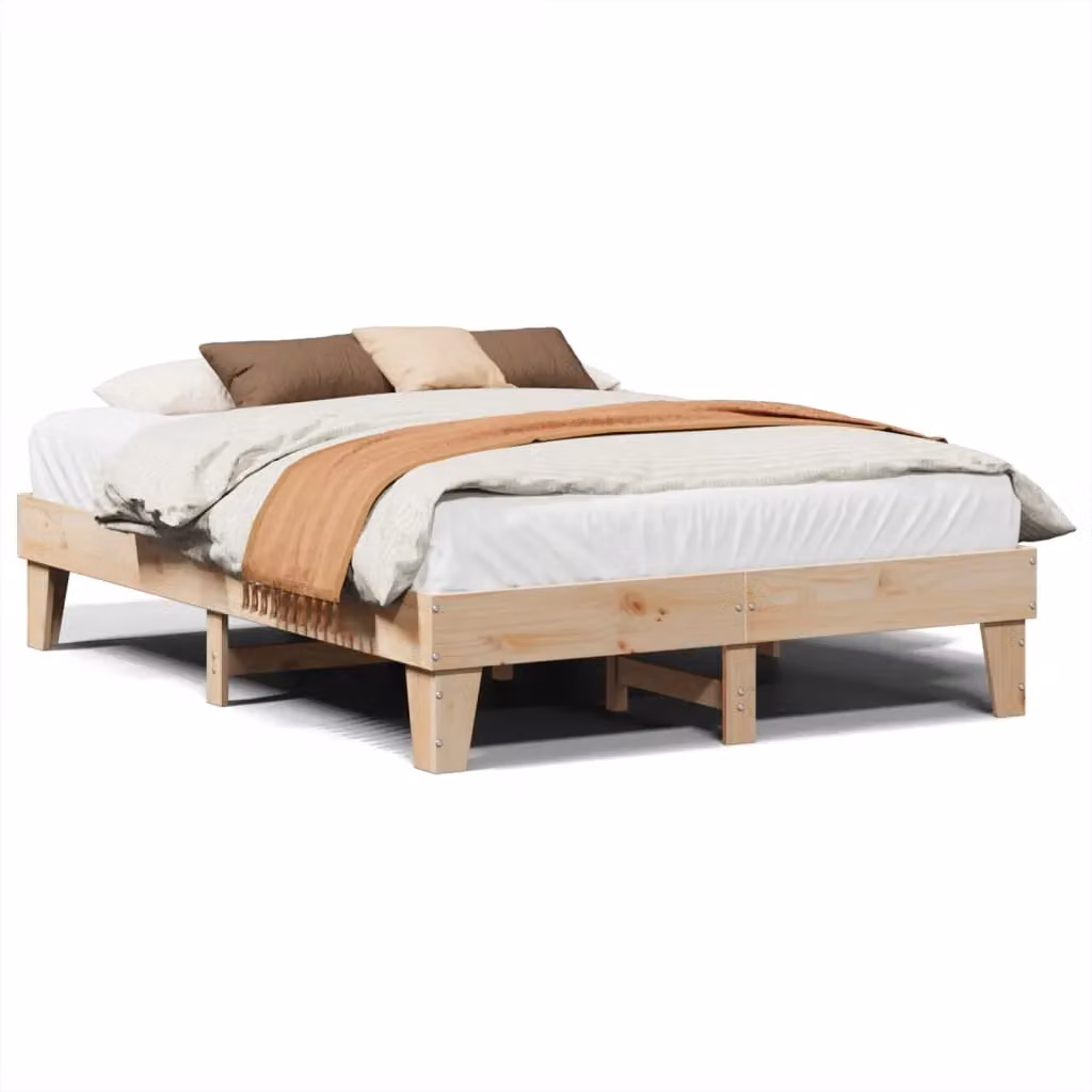 Berkfield Home King Size Solid Wood Pine Bed Frame in Brown, W/D/H: 150 x 200 cm – 2