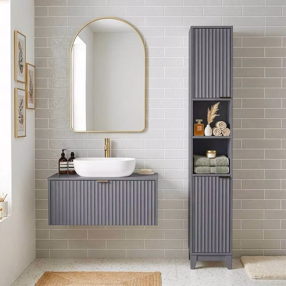KORVIXA Modern Corner Freestanding 2 Door Bathroom Cabinet in Grey and White, W/D/H: 80 x 15 x 15 cm – 2
