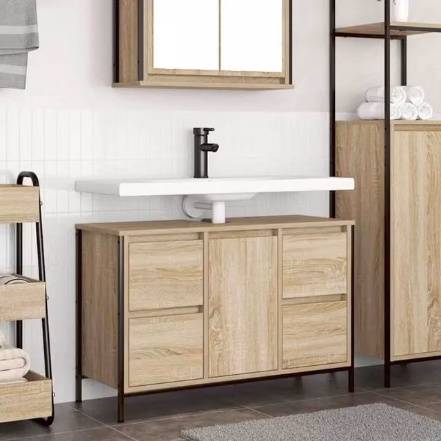 Berkfield Home Basin Cabinet with Drawers in Sonoma Oak Brown, W/D/H: 90 x 34.5 x 60 cm – 1