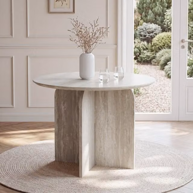 NYX Modern Round Dining Table in Stone Grey