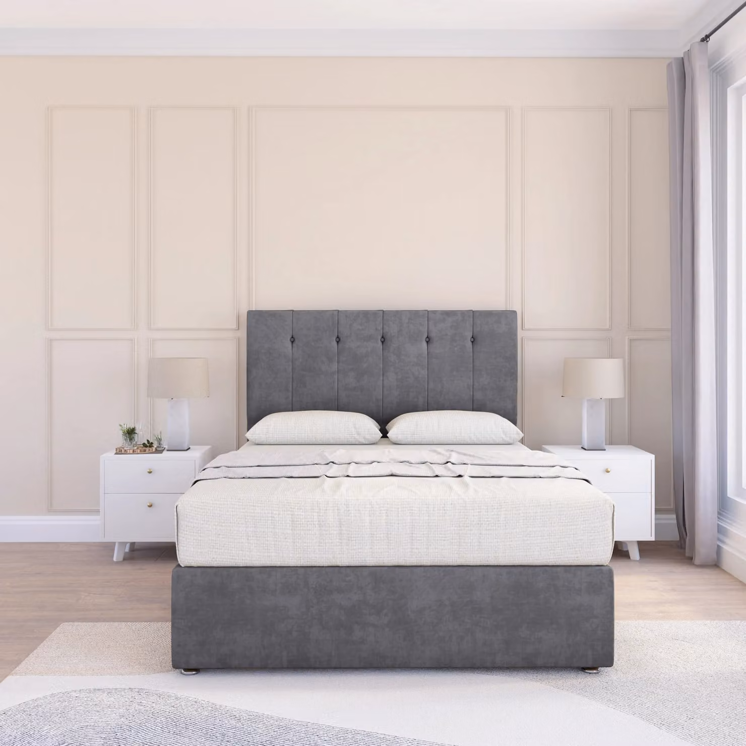 Sloomy Watson Chesterfield Upholstered Bed Frame with Headboard in Grey, W/D/H: 120 x 200 cm