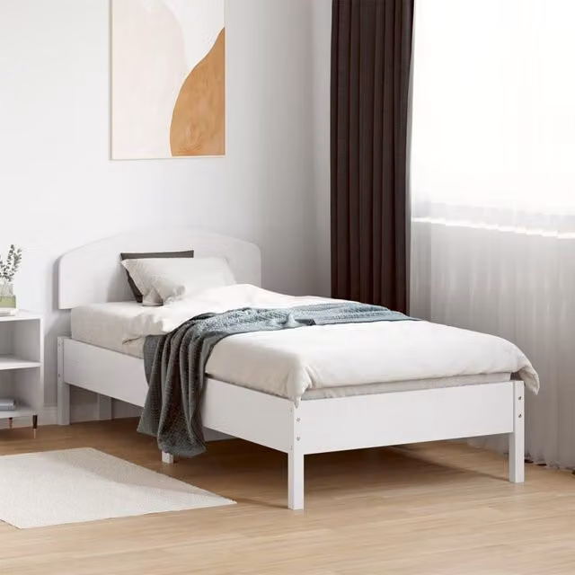 Berkfield Home Small Single Solid Wood Pine Bed Frame, White, W: 75 cm, L: 190 cm – 1