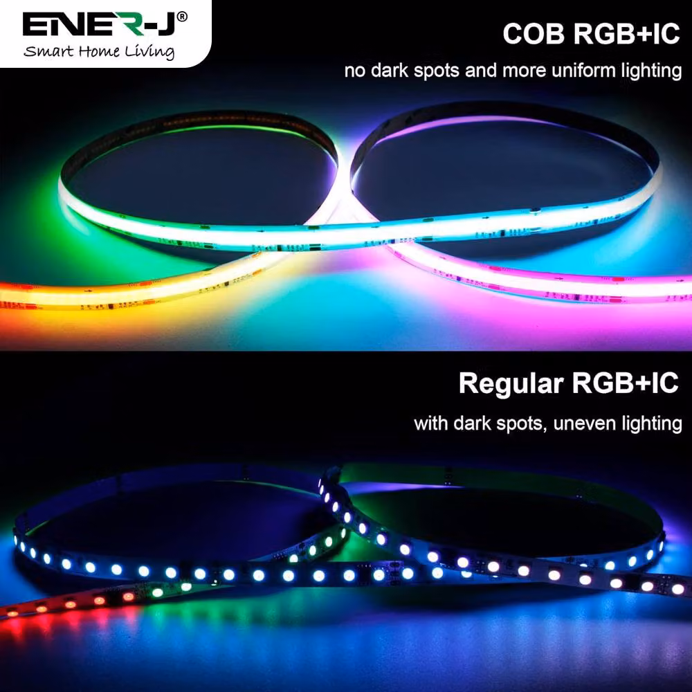 ENER-J Smart RGB COB LED Strip Light Kit, 5m, 24V, WiFi Dimmable, White and Multicolour – 3