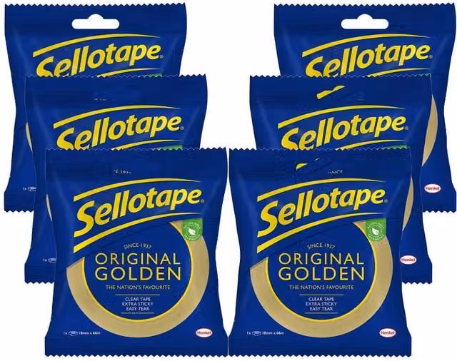Sellotape Original Golden Strong Sticky Packing Tape, Gold, 6 Pack (Width: 24 mm, Length: 50 m)