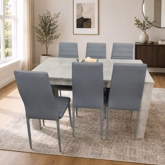 Kosy Koala Modern Rectangular Dining Table and Chairs Set in Stone Grey with Faux Leather Upholstery