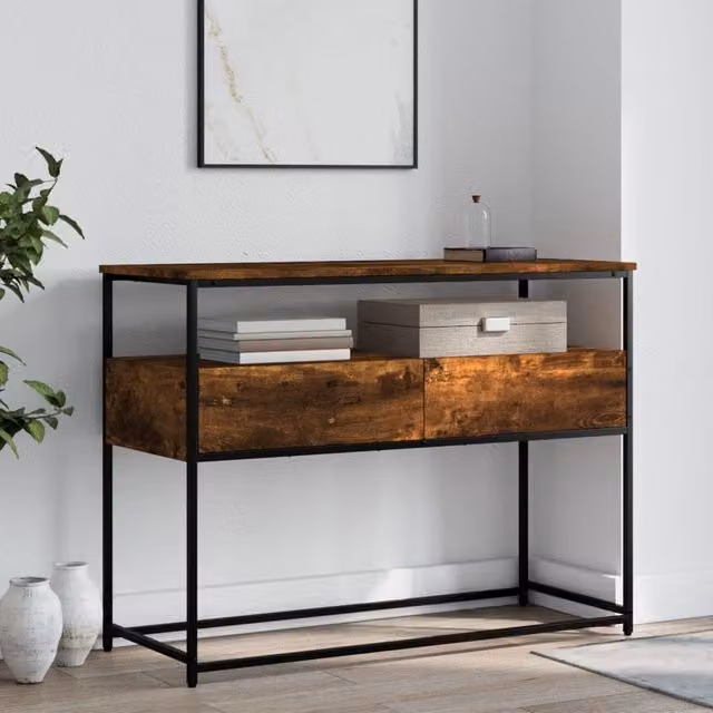 Berkfield Home Smoked Oak Console Table in Brown, W/D/H: 100 x 40 x 75 cm – 1