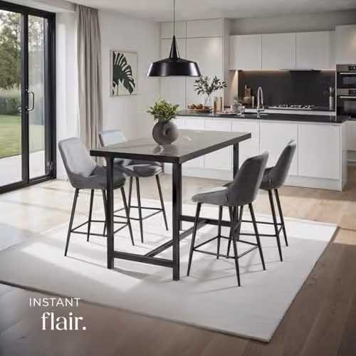 tectake Set of 4 Modern Bar Stools with Fabric and Velvet Padding in Grey and Black – 2