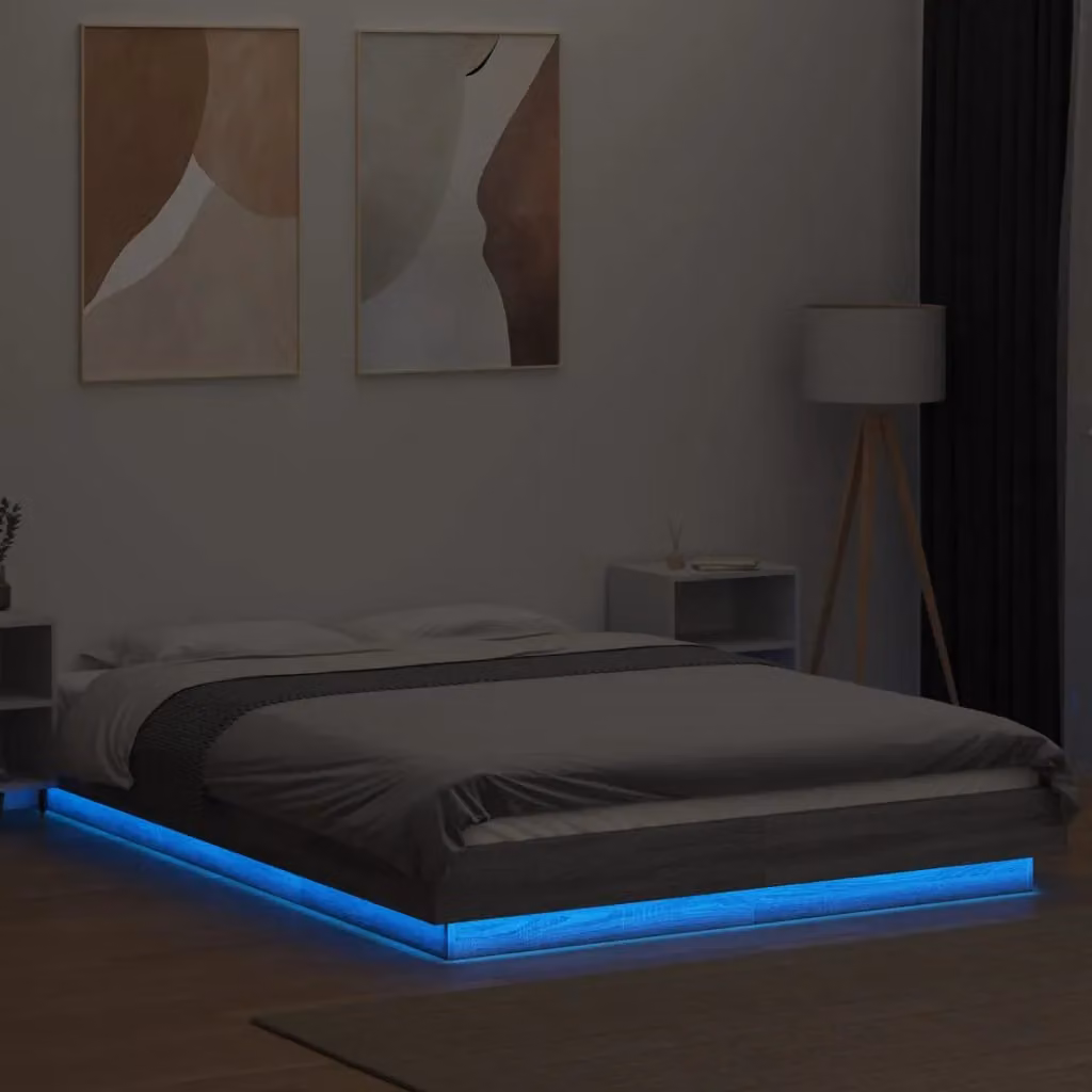 Berkfield Home Small Double Bed Frame with LED Lights and USB Charging Port, Grey Sonoma, W/D/H: 120 x 200 cm – 3
