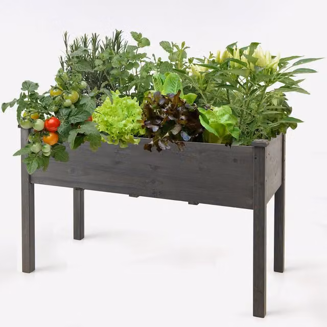 COSTWAY Wooden Raised Garden Bed in Grey for Vegetable, Herb or Ornamental Gardens