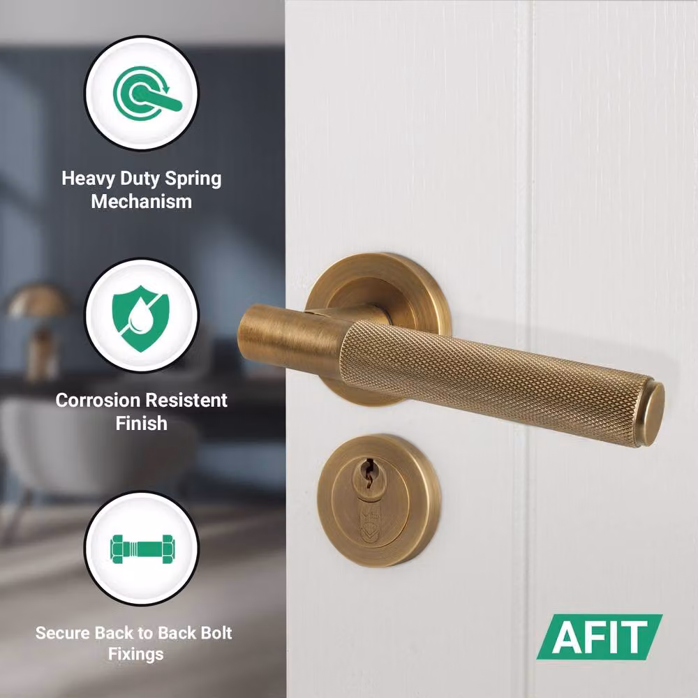 AFIT Antique Brass Knurled Lever Rose Euro Lock Double Cylinder Hinges in Bronze, 15.0 x 15.0 cm – 3