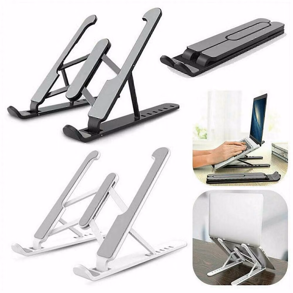 NESTLUNE Black Folding Laptop Table and Bed Computer Desk with Tilting and Height Adjustable Top, W: 100 cm, D: 15 cm – 1