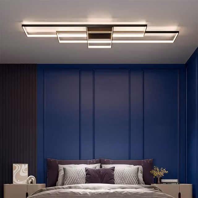 Livingandhome Modern Rectangular LED Semi Flush Ceiling Light, Black, 62W