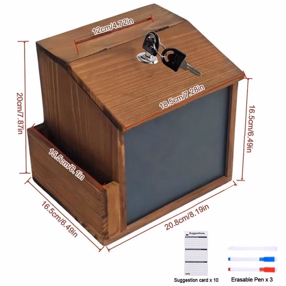 VOGREX Wall Mount Wooden Lockable Suggestion Box in Brown – 2