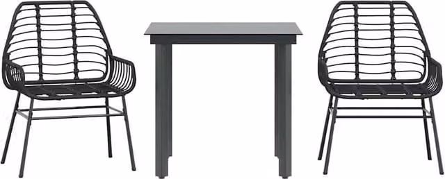 Berkfield Home 3 Piece Modern Garden Dining Set in Black Poly Rattan with Glass Top – 1