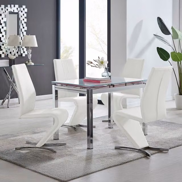 FurnitureboxUK Enna White Glossy Glass Extending Rectangular Dining Table and 4 Willow Synthetic Leather Chairs