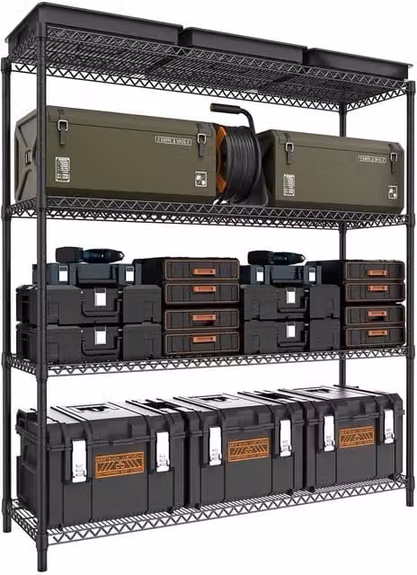 Nordara 4 Tier Heavy-duty Metal Adjustable Shelving Unit in Black – 1