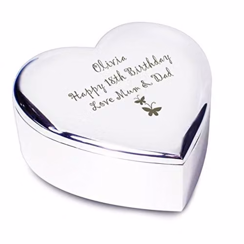 Personalised Memento Company Butterfly Heart Trinket Box in Silver