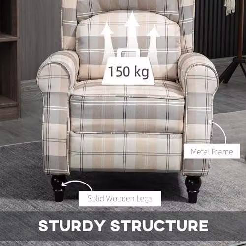 HOMCOM Wingback Recliner Armchair in Beige with Rubberwood Legs and Metal Frame for your Living Room – 4