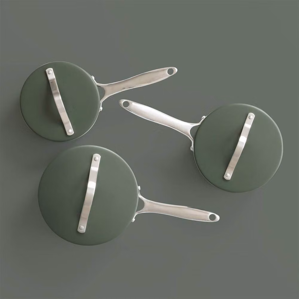 Prochef 3 Piece Ceramic Coated Non Stick Aluminium Saucepan Set with Lids in Green – 3