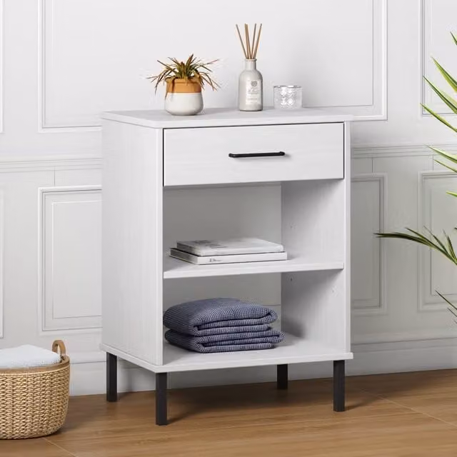 Berkfield Home Oslo Console Cabinet in White Solid Pine Wood with Metal Legs