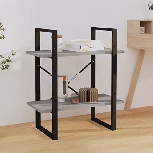 vidaXL 2-Tier Book Cabinet in Grey Sonoma, W: 60 cm, D: 30 cm, H: 70 cm – 2