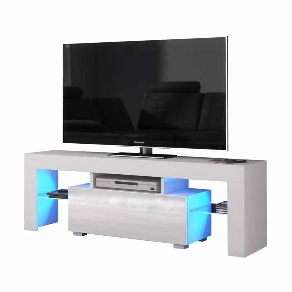 Creative Furniture Floe TV Unit, White with Glossy Doors, W: 130 cm, H: 45 cm, D: 35 cm – 4