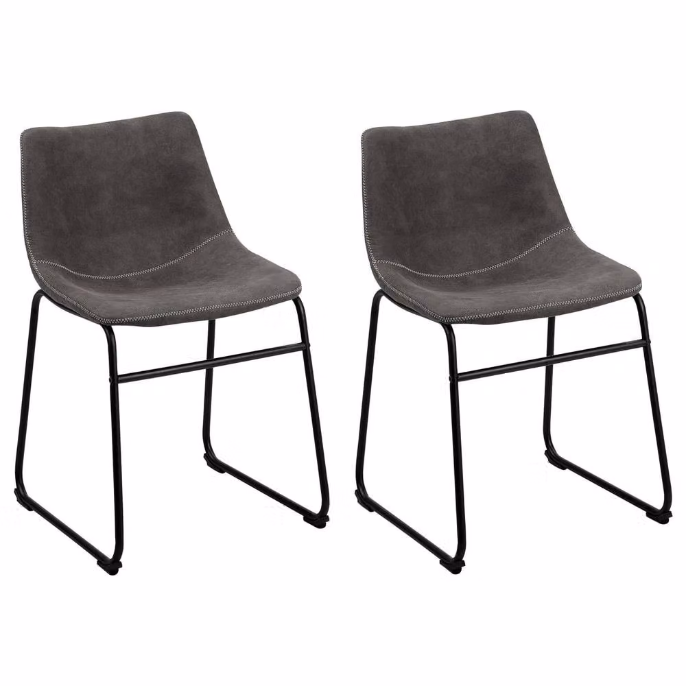 Wyld and Coco Grey Fabric Mid-Century Dining Chairs Set of 2 with Metal Cantilever Base – 2