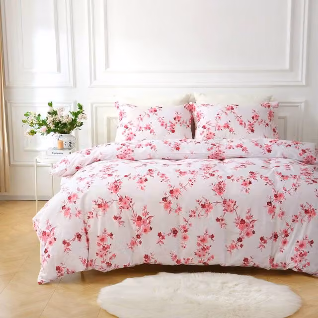 Portfolio Home Sakura Blossom Floral Duvet Cover Set with Pillowcase in Light Pink, King Size (W: 200 cm, L: 180 cm)