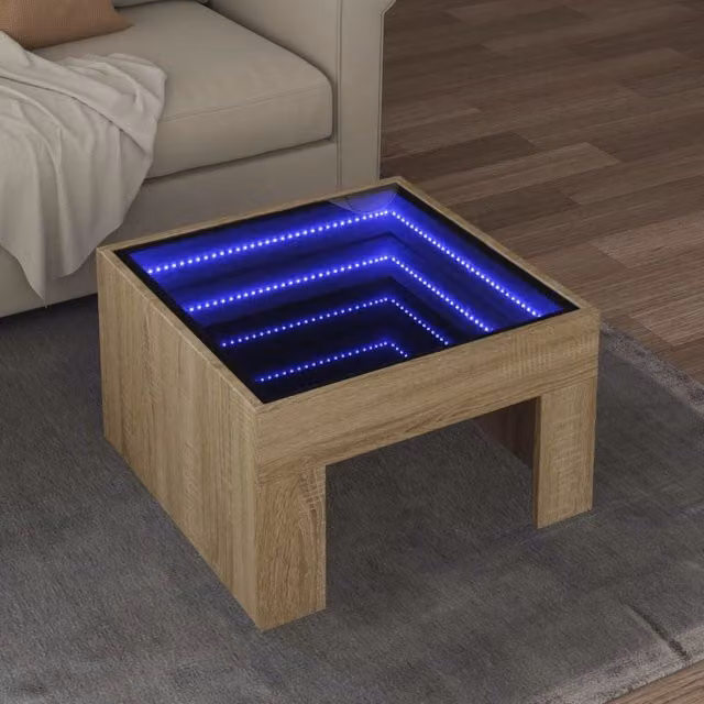 Berkfield Home Infinity LED Coffee Table in Sonoma Oak Brown, W/D/H: 50 x 50 x 30 cm