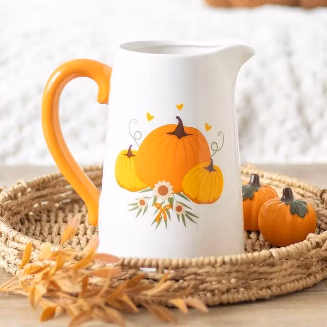 Uniqueful Autumn Pumpkin Ceramic Flower Jug in Orange and Multicolour