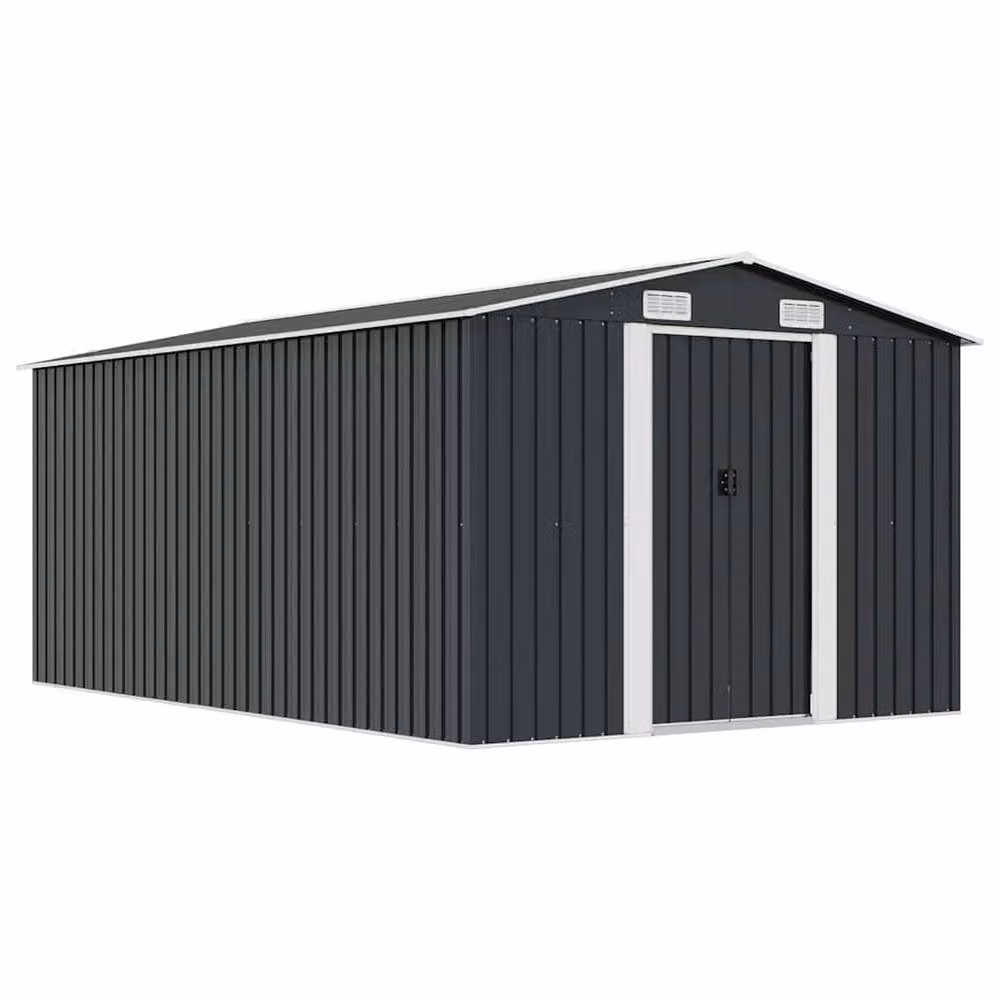 Berkfield Home Metal Garden Shed in Anthracite with Sliding Doors, W/D/H: 392 x 257 x 181 cm – 2