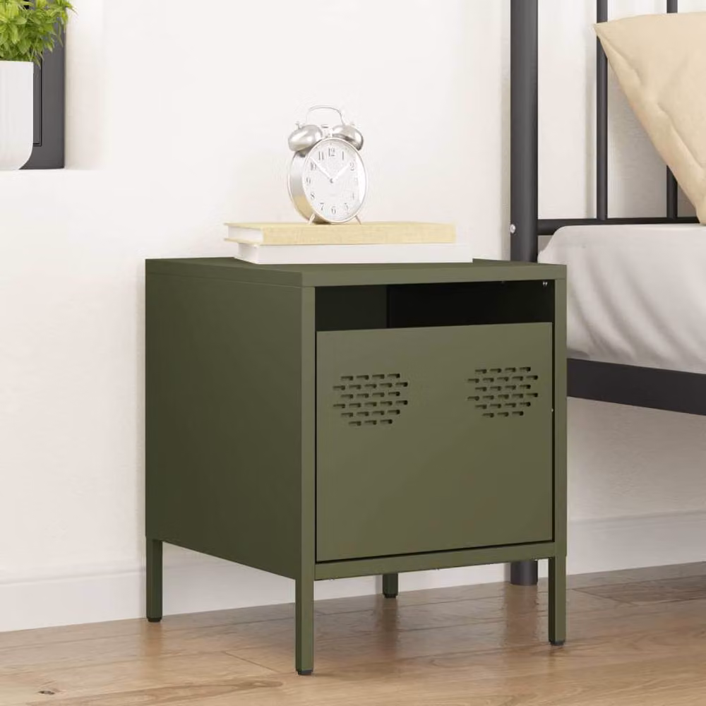 Berkfield Home Industrial Steel Bedside Cabinet in Olive Green, W/D/H: 35 x 39 x 43.5 cm – 2