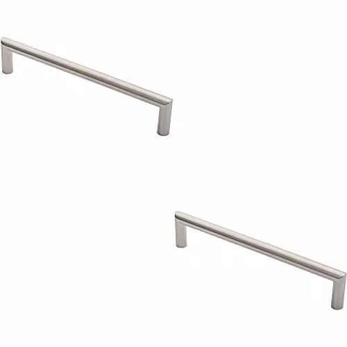 Loops 2 Pack 19mm Mitred Tubular Pull Door Handles in Brushed Silver Stainless Steel with 300mm Fixing Centres