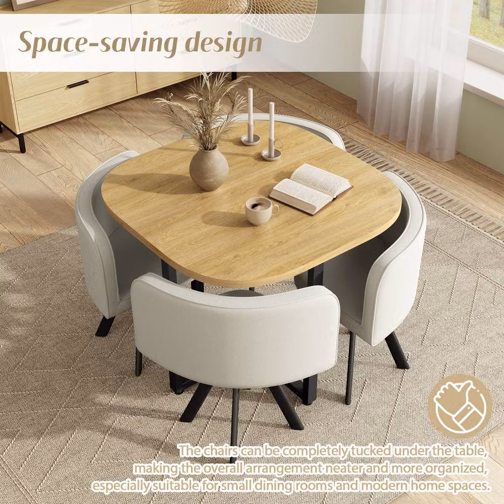 FENCHILIN Modern Space Saving Dining Set with 1 Table and 4 Chairs in White and Multicolour, MDF and Metal – 2