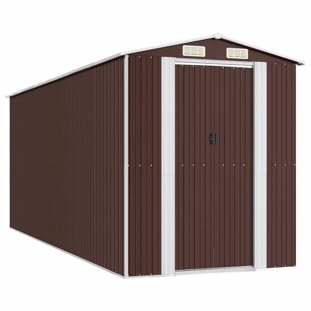 Berkfield Home Dark Brown Galvanised Steel Garden Shed with Sliding Gable Doors W/D/H: 192 x 523 x 223 cm – 2