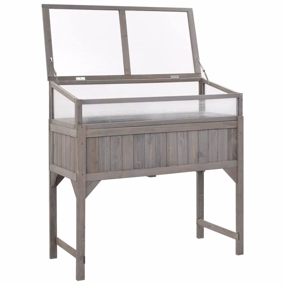 Berkfield Home Raised Bed with Greenhouse in Grey Solid Fir Wood, W/D/H: 110 x 54 x 120 cm – 2