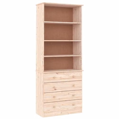 vidaXL ALTA Bookcase with Drawers in Natural Solid Pine Wood, W/D/H: 77 x 35 x 186.5 cm – 1