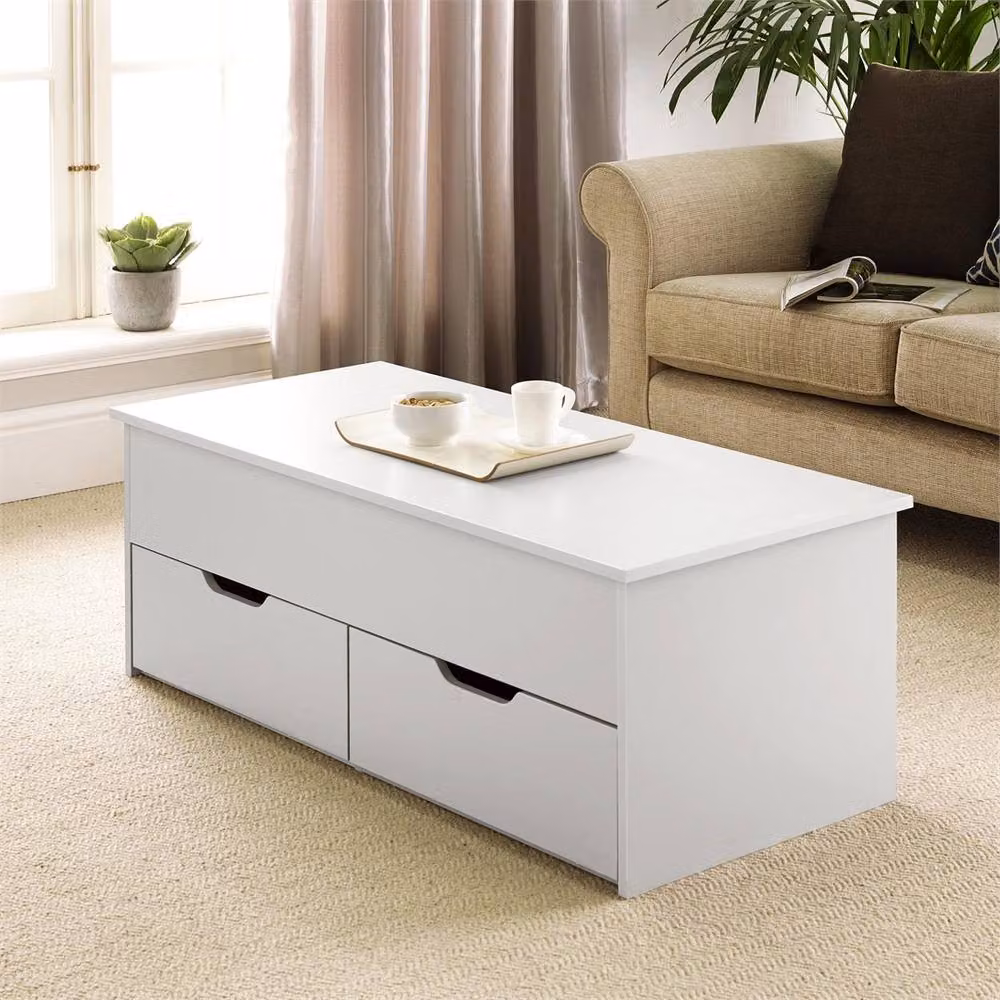 Nordara White Wooden Lift Top Coffee Table with 2 Large Storage Drawers W: 100 cm, D: 80 cm – 4