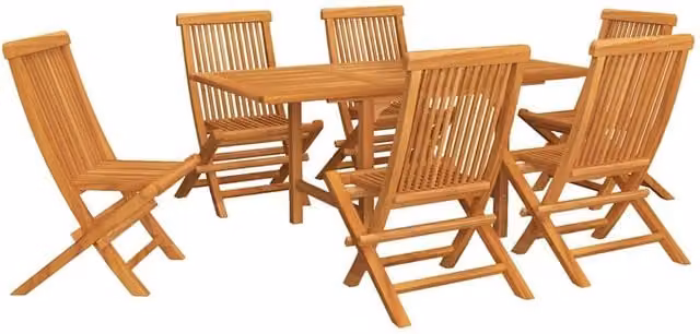 Berkfield Home 7 Piece Solid Teak Wood Garden Dining Set in Brown