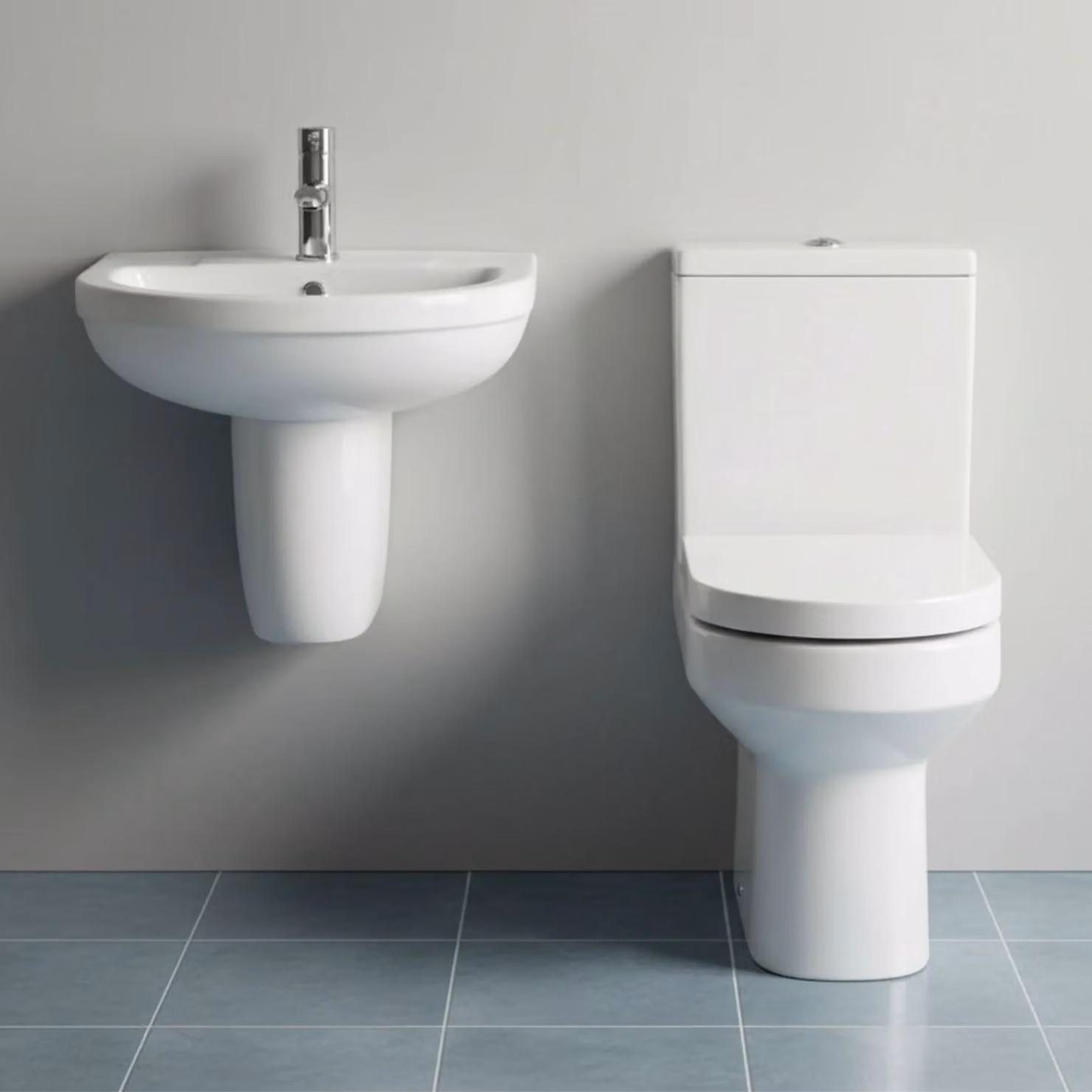 Balterley Vision Ceramic Toilet Suite with Soft-Close Seat and 500mm Semi Pedestal Basin in White – 2