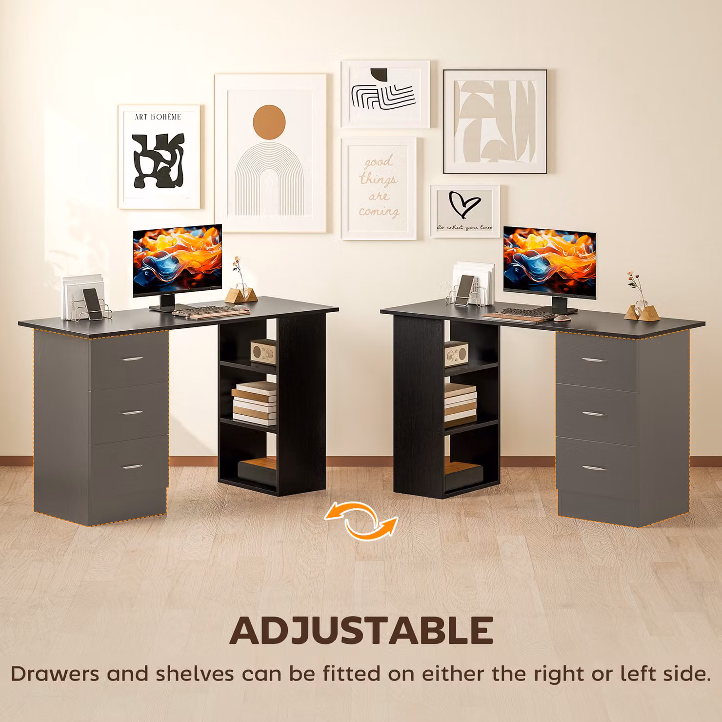 HOMCOM Black Computer Desk with 3 Storage Shelves and 3 Drawers, W/D/H: 120 x 49 x 72 cm – 6