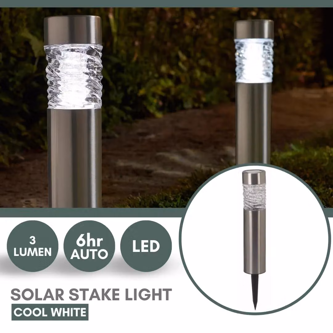 Marco Paul Pack of 4 Silver Stainless Steel Solar LED Stake Lights, Height: 39 cm – 4