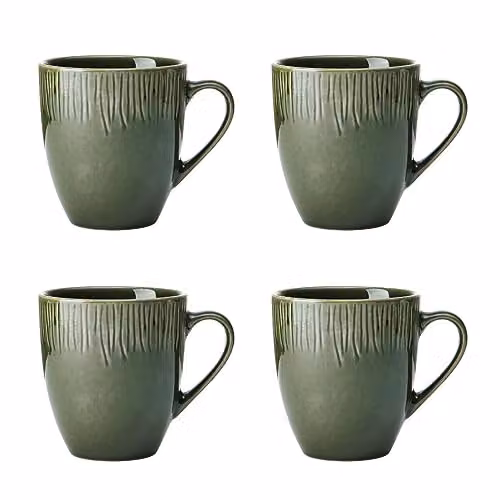 Mikasa Jardin Floral Stoneware Mug Set, 4 Pieces, Green, 420ml per Mug