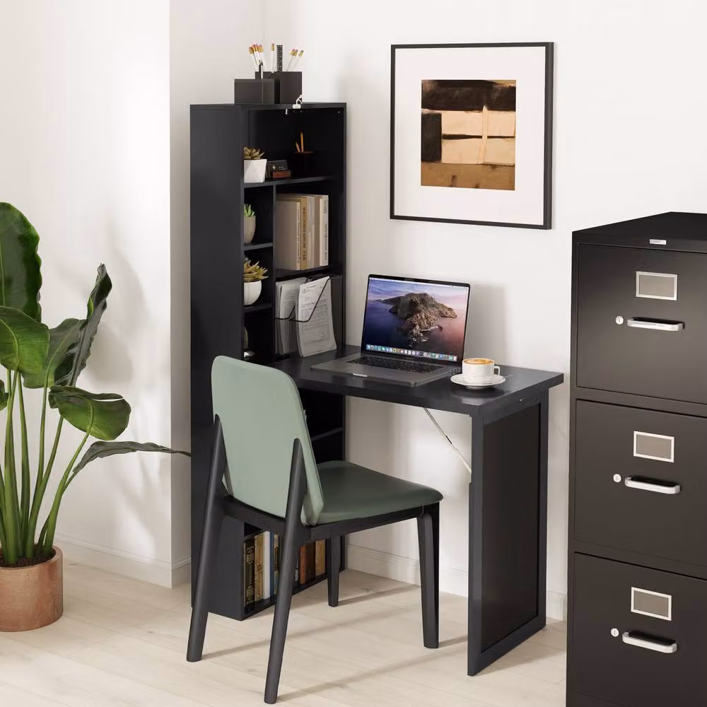 Rolipo Three-Part Modern Computer Desk with Storage and Chalkboard in Black – 10