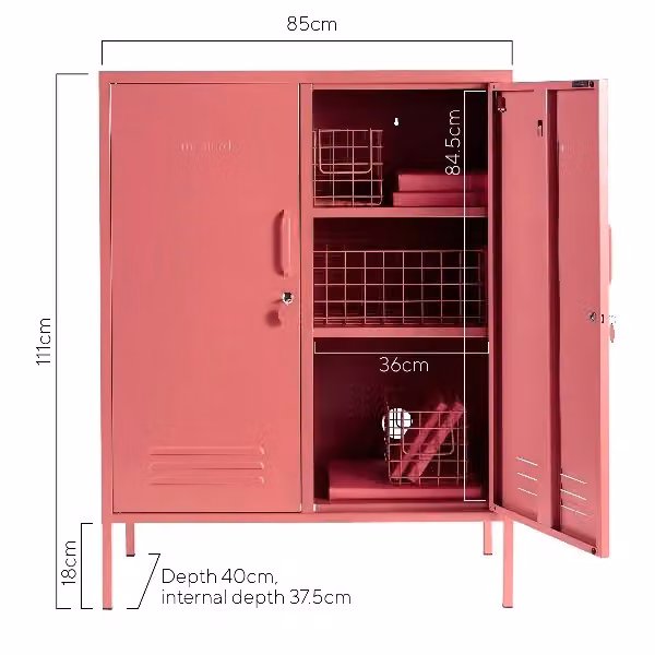 Mustard Made The Midi Storage Locker in Berry Red/Pink, H 111 x W 40 x D 85 cm – 2