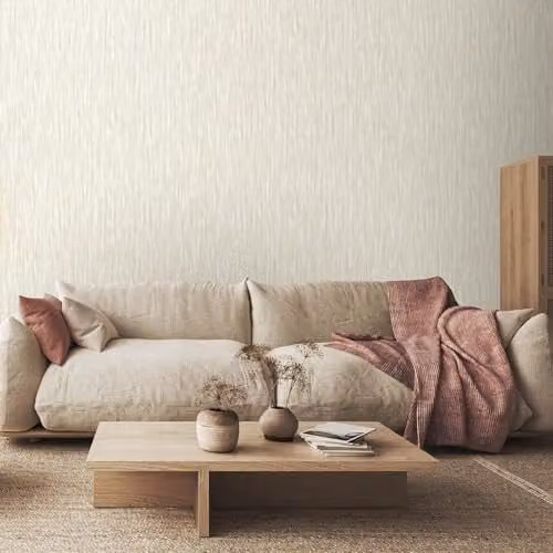 Rasch Rosalie Plain Stripe Texture Effect Wallpaper in Beige with a Smooth Finish – 1