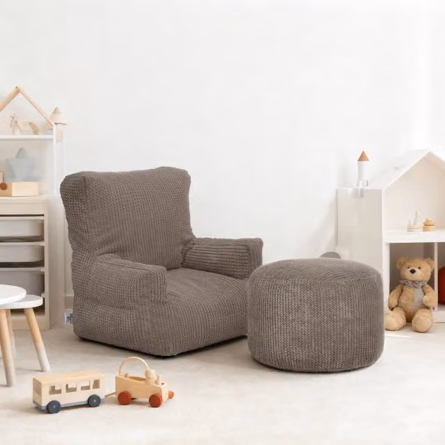 Ready Steady Bed Kids Corduroy Bean Bag and Footstool Set in Mink Brown